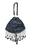 Samyukta Singhania_Black Sequin And Pearl Tassel Embellished Potli Bag _at_Aza_Fashions