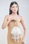 Buy_Samyukta Singhania_White Sequin Flora And Pearl Tassel Embellished Potli Bag _at_Aza_Fashions