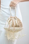 Buy_Samyukta Singhania_Gold Sequin Bloom And Pearl Tassel Embellished Potli Bag 