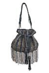 Shop_Samyukta Singhania_Black Glass Beads Chain And Embellished Potli Bag _at_Aza_Fashions