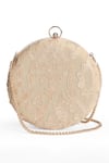 Richa Gupta_Beige Applique Embroidered Round Clutch _Online_at_Aza_Fashions