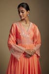 Buy_Nadima Saqib_Peach Kurta And Dupatta Georgette Embroidered Floral Angrakha Anarkali Set _Online_at_Aza_Fashions