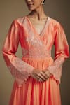 Nadima Saqib_Peach Kurta And Dupatta Georgette Embroidered Floral Angrakha Anarkali Set _at_Aza_Fashions