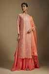 Buy_Nadima Saqib_Peach Kurta Organza Embroidered Applique Round Floral Sharara Set _at_Aza_Fashions