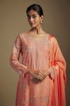 Nadima Saqib_Peach Kurta Organza Embroidered Applique Round Floral Sharara Set _Online_at_Aza_Fashions