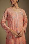 Buy_Nadima Saqib_Peach Kurta Organza Embroidered Applique Round Floral Sharara Set _Online_at_Aza_Fashions