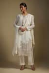 Buy_Nadima Saqib_Off White Kurta Chanderi Embroidered Applique Keyhole Butti Pant Set _at_Aza_Fashions