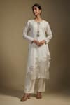 Shop_Nadima Saqib_Off White Kurta Chanderi Embroidered Applique Keyhole Butti Pant Set _Online_at_Aza_Fashions