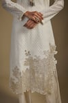 Nadima Saqib_Off White Kurta Chanderi Embroidered Applique Keyhole Butti Pant Set _at_Aza_Fashions