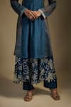 Buy_Nadima Saqib_Blue Kurta Organza Embroidered Applique V-neck Panel Layered Anarkali Set _Online_at_Aza_Fashions