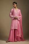 Buy_Nadima Saqib_Pink Kurta Tissue Embroidered Applique U-neck Placement Sharara Set _at_Aza_Fashions