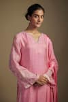 Nadima Saqib_Pink Kurta Tissue Embroidered Applique U-neck Placement Sharara Set _Online_at_Aza_Fashions