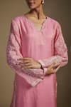 Nadima Saqib_Pink Kurta Tissue Embroidered Applique U-neck Placement Sharara Set _at_Aza_Fashions