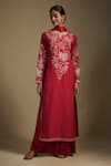 Buy_Nadima Saqib_Red Kurta Chanderi Embroidered Applique Notched Floral Bodice Palazzo Set _at_Aza_Fashions