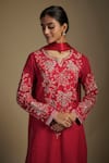 Nadima Saqib_Red Kurta Chanderi Embroidered Applique Notched Floral Bodice Palazzo Set _Online_at_Aza_Fashions