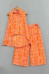 Buy_Label Neeti_Orange Cotton Printed Bandhani High Low Kurta With Pant _at_Aza_Fashions