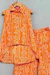 Label Neeti_Orange Cotton Printed Bandhani High Low Kurta With Pant _Online_at_Aza_Fashions