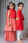 Shop_Label Neeti_Red Cotton Satin Embroidered Mirror Kurta Sharara Set _Online_at_Aza_Fashions