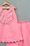 Label Neeti_Pink Cotton, Linen Embroidery Floral Hand Kurta With Pant _Online_at_Aza_Fashions