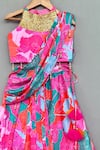 Label Neeti_Pink Satin Printed Floral Lehenga Saree With Blouse _Online_at_Aza_Fashions