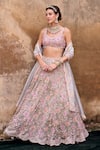 Buy_Ridhima Bhasin_Multi Color Organza Embroidered 3d Flower V Nayab Floral Lehenga Blouse Set _at_Aza_Fashions