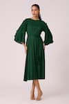 Buy_Scarlet Sage_Green 100% Polyester Embellished Pearls Round Annette Midi Dress _at_Aza_Fashions