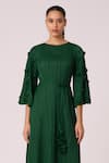 Buy_Scarlet Sage_Green 100% Polyester Embellished Pearls Round Annette Midi Dress _Online_at_Aza_Fashions