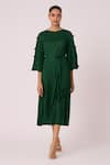 Shop_Scarlet Sage_Green 100% Polyester Embellished Pearls Round Annette Midi Dress _Online_at_Aza_Fashions