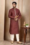 Buy Arihant Rai Sinha Maroon Jacquard, Chanderi Embroidery Bandhani Woven Kurta Set at Aza Fashions Buy_Arihant Rai Sinha_Maroon Jacquard, Chanderi Embroidery Bandhani Woven Kurta Set _at_Aza_Fashions