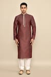 Buy_Arihant Rai Sinha_Maroon Jacquard, Chanderi Embroidery Bandhani Woven Kurta Set _Online_at_Aza_Fashions