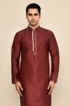 Shop Arihant Rai Sinha Maroon Jacquard, Chanderi Embroidery Bandhani Woven Kurta Set Online at Aza Fashions Shop_Arihant Rai Sinha_Maroon Jacquard, Chanderi Embroidery Bandhani Woven Kurta Set _Online_at_Aza_Fashions