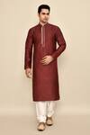 Arihant Rai Sinha_Maroon Jacquard, Chanderi Embroidery Bandhani Woven Kurta Set _at_Aza_Fashions