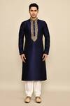 Buy_Arihant Rai Sinha_Blue Jacquard, Silk Zari, Mirrors Abstract Woven Kurta Set _Online_at_Aza_Fashions