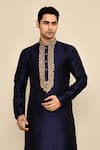 Arihant Rai Sinha_Blue Jacquard, Silk Zari, Mirrors Abstract Woven Kurta Set _at_Aza_Fashions