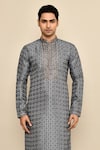 Shop Arihant Rai Sinha Blue Jacquard, Silk, Chanderi Embroidery Botanical Woven Kurta Set Online at Aza Fashions Shop_Arihant Rai Sinha_Blue Jacquard, Silk, Chanderi Embroidery Botanical Woven Kurta Set _Online_at_Aza_Fashions