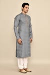 Arihant Rai Sinha_Blue Jacquard, Silk, Chanderi Embroidery Botanical Woven Kurta Set _at_Aza_Fashions