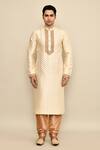 Buy_Arihant Rai Sinha_Cream Jacquard, Silk, Chanderi Embroidery Flower Woven Kurta Set _Online_at_Aza_Fashions
