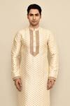 Shop_Arihant Rai Sinha_Cream Jacquard, Silk, Chanderi Embroidery Flower Woven Kurta Set _Online_at_Aza_Fashions