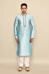 Buy_Arihant Rai Sinha_Blue Jacquard, Chanderi Embroidery Abstract Pattern Kurta Set _Online_at_Aza_Fashions