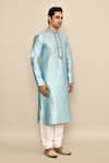 Arihant Rai Sinha_Blue Jacquard, Chanderi Embroidery Abstract Pattern Kurta Set _at_Aza_Fashions