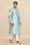Shop_Arihant Rai Sinha_Blue Jacquard, Chanderi Embroidery Abstract Pattern Kurta Set 