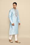 Shop_Arihant Rai Sinha_Blue Art Silk Embroidery Zardozi Paisley Kurta Set 