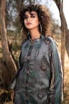 The Home Affair_Grey Silk Hand Block Printed Collar Jacket _at_Aza_Fashions