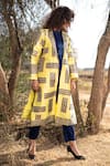 Buy_The Home Affair_Yellow Silk Hand Block Printed Lapel Collar Motif Long Jacket _Online_at_Aza_Fashions