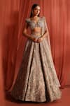 Buy_Adaara Couture_Silver Net Embroidery Jaal Asymmetric Flair Bloom Lehenga Set _at_Aza_Fashions