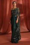 Buy_Adaara Couture_Green Net Embroidery Floral Asymmetric Binding Pre-draped Saree With Blouse _at_Aza_Fashions