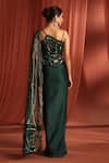 Adaara Couture_Green Net Embroidery Floral Asymmetric Binding Pre-draped Saree With Blouse _Online_at_Aza_Fashions