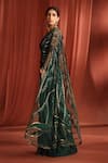 Buy_Adaara Couture_Green Net Embroidery Floral Asymmetric Binding Pre-draped Saree With Blouse _Online_at_Aza_Fashions