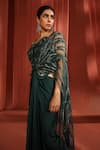 Adaara Couture_Green Net Embroidery Floral Asymmetric Binding Pre-draped Saree With Blouse _at_Aza_Fashions