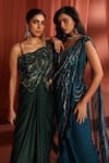 Buy_Adaara Couture_Green Net Embroidery Floral Asymmetric Binding Pre-draped Saree With Blouse 